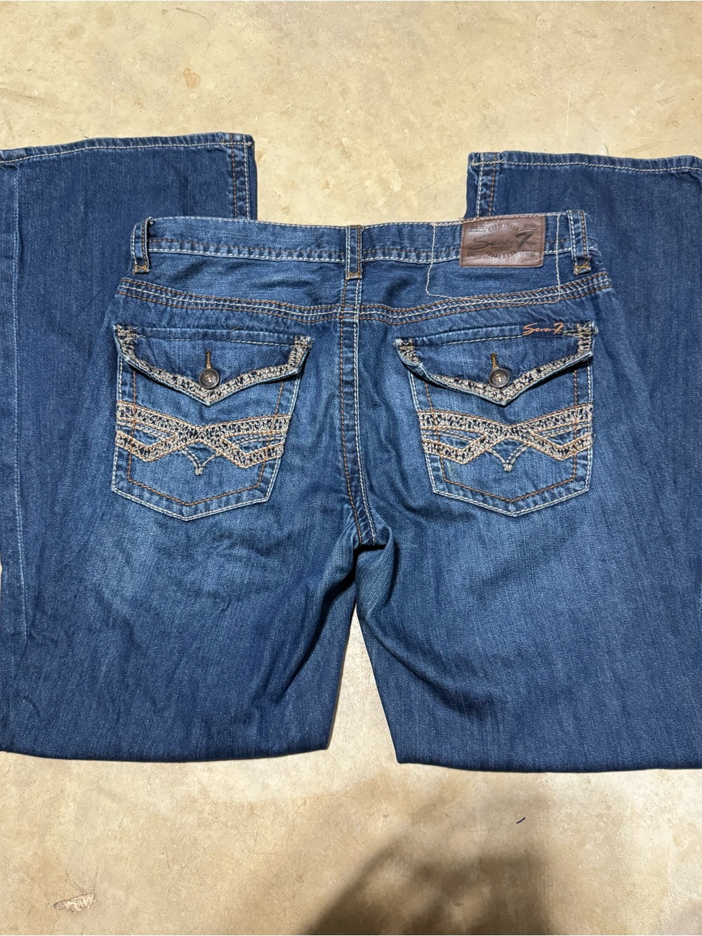 Seven7 Premium Denim Mens Bootcut Relaxed Embroidered Flap Jeans Size 34x34 Blue